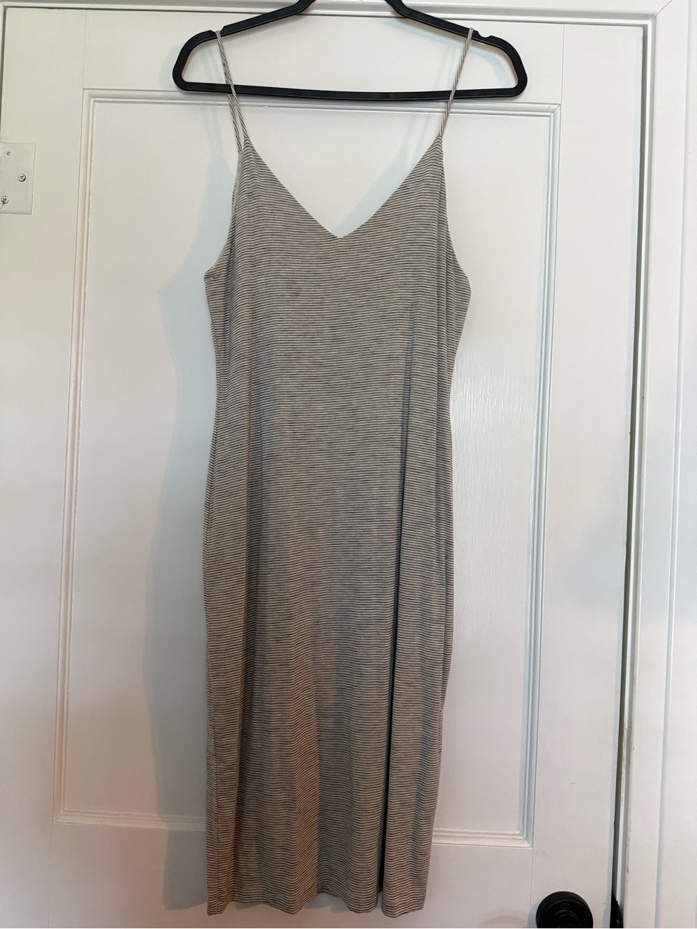 Motel Rocks Beige and Gray Striped Slip Midi Dress